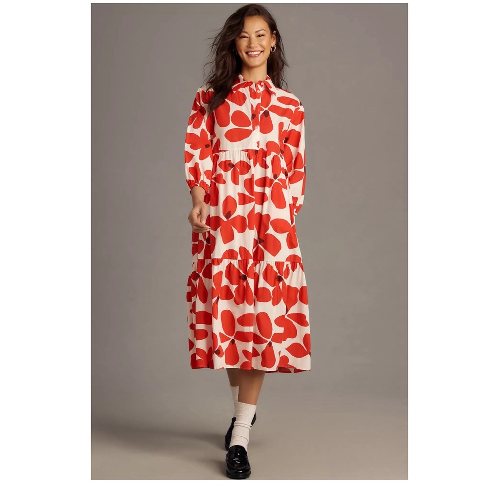 Red Floral Anthropologie Betina- Women's